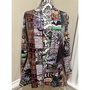 Sacred Threads Patchwork Funky Open Cardigan L/XL HIPPIE BOHO Art To Wear Cotton